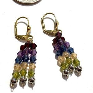 Faceted Colorful Whimsical Glass Bead Dangle Earrings Leverback Fairycore